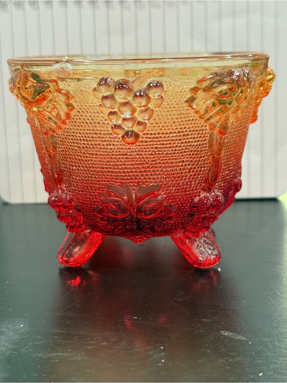 Vintage Glass Amberina Harvest Grape Footed Candy Dish 3.5"